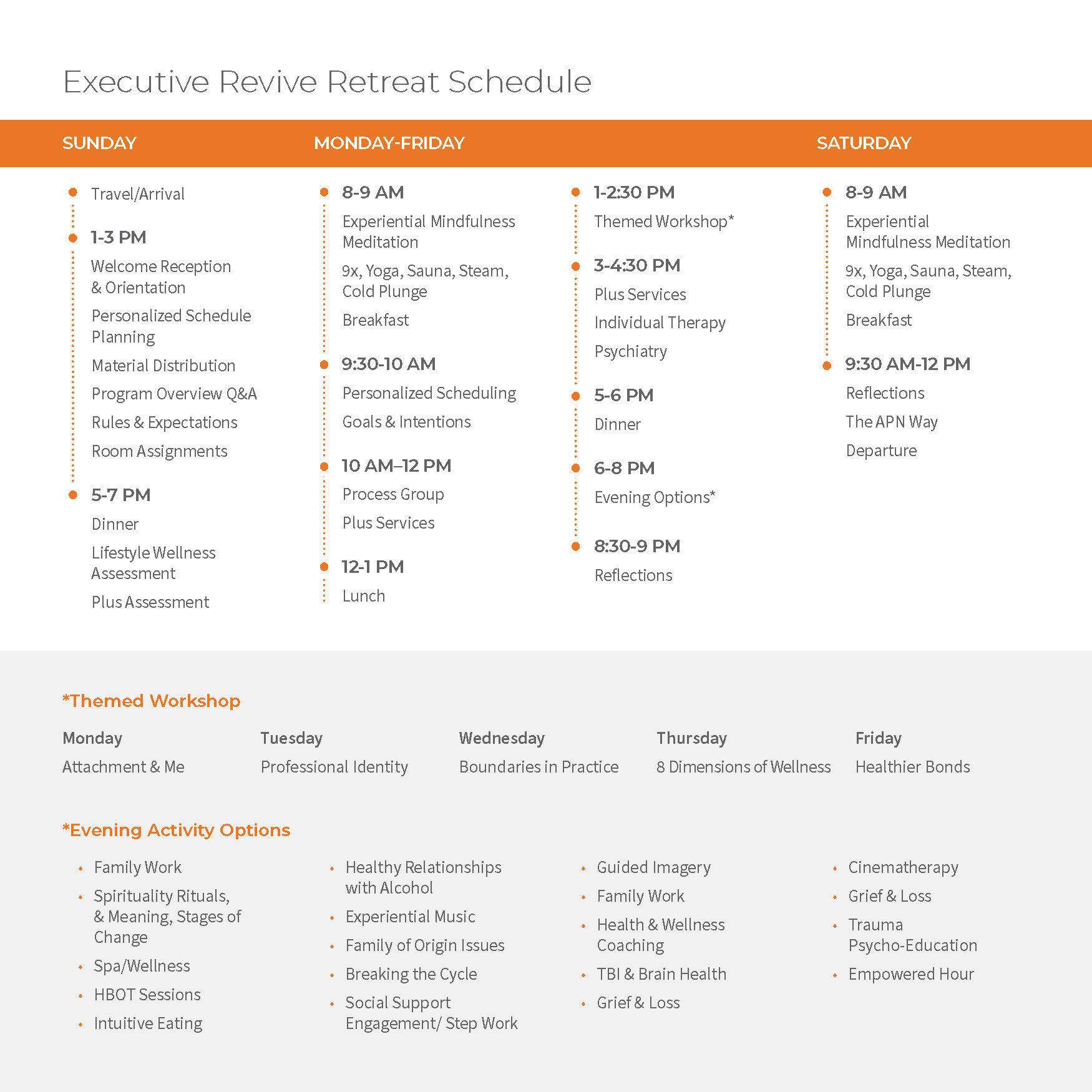 Sample Schedule of Revive Executive Retreat